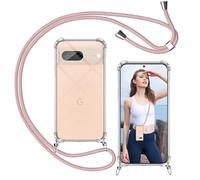 ISOI - Funda con Cuerda para Google Pixel 7, Colgante Ajustable Collar Correa de Cuello Cadena, Carcasa Transparente Cordón Suave TPU Silicona, con Parachoques de Airbag a Prueba de Golpes - Rosa
