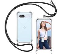 ISOI - Funda con Cuerda para Google Pixel 7A, Colgante Ajustable Collar Correa de Cuello Cadena, Carcasa Transparente Cordón Suave TPU Silicona, con Parachoques de Airbag a Prueba de Golpes - Negro