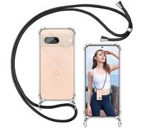 ISOI - Funda con Cuerda para Google Pixel 8, Colgante Ajustable Collar Correa de Cuello Cadena, Carcasa Transparente Cordón Suave TPU Silicona, con Parachoques de Airbag a Prueba de Golpes - Negro