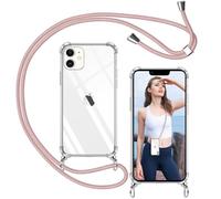 ISOI - Funda con Cuerda para iPhone 11, Colgante Ajustable Collar Correa de Cuello Cadena, Carcasa Transparente Cordón Suave TPU Silicona, con Parachoques de Airbag a Prueba de Golpes - Rosa