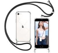 ISOI - Funda con Cuerda para iPhone 7/8/iPhone SE 2020/2022, Colgante Ajustable Collar Correa, Carcasa Transparente Cordón Suave TPU Silicona, con Parachoques de Airbag a Prueba de Golpes- Negro