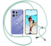 ISOI Funda con Cuerda para Motorol Edge 50 Pro, Carcasa Transparente TPU Suave Silicona Case con Correa Colgante Ajustable Collar Correa de Cuello Cadena Cordón, Verde
