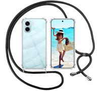 ISOI Funda con Cuerda para OppoA6 / A6x / A6k 4G / 5G, Carcasa Transparente TPU Suave Silicona Case con Correa Colgante Ajustable Collar Correa de Cuello Cadena Cordón, Negro