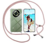 ISOI Funda con Cuerda para Realme 11 Pro/Pro+ 5G, Carcasa Transparente TPU Suave Silicona con Correa Colgante Ajustable, Collar y Cadena Cordón, Rosado