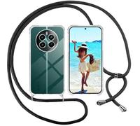 ISOI Funda con Cuerda para Realme 12 4G/Realme 12 Plus 5G, Carcasa Transparente TPU Suave Silicona Case con Correa Colgante Ajustable Collar Correa de Cuello Cadena Cordón, Negro