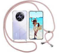 ISOI Funda con Cuerda para Realme 12 5G/12x 5G, Carcasa Transparente TPU Suave Silicona Case con Correa Colgante Ajustable Collar Correa de Cuello Cadena Cordón, Rosado