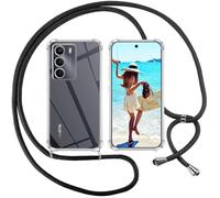 ISOI Funda con Cuerda para Realme 14x 5G/Realme C75 5G/Realme C71, Carcasa Transparente TPU Suave Silicona Case con Correa Colgante Ajustable Collar Correa de Cuello Cadena Cordón, Negro