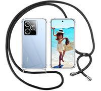 ISOI Funda con Cuerda para Realme GT7 5G/Realme GT 7 5G/GT 7T 5G, Carcasa Transparente TPU Suave Silicona Case con Correa Colgante Ajustable Collar Correa de Cuello Cadena Cordón, Negro