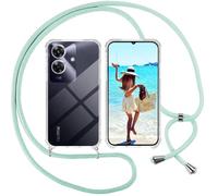 ISOI Funda con Cuerda para Realme Note 60, Carcasa Transparente TPU Suave Silicona Case con Correa Colgante Ajustable Collar Correa de Cuello Cadena Cordón, Verde