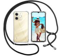 ISOI Funda con Cuerda para Realme Note 70T, Carcasa Transparente TPU Suave Silicona Case con Correa Colgante Ajustable Collar Correa de Cuello Cadena Cordón, Negro