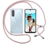 ISOI Funda con Cuerda para Samsung Galaxy A17 4G/Samsung Galaxy A17 5G, Carcasa Transparente TPU Suave Silicona Case con Correa Colgante Ajustable Collar Correa de Cuello Cadena Cordón, Rosado