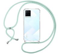 ISOI Funda con Cuerda para Vivo Y21 / Vivo Y21s / Vivo Y33s, Carcasa Transparente TPU Suave Silicona Case con Correa Colgante Ajustable Collar Correa de Cuello Cadena Cordón, Verde
