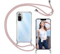 ISOI Funda con Cuerda para Xiaomi Redmi Note 10 Pro, Colgante Ajustable Collar Correa de Cuello Cadena, Carcasa Transparente Cordón Suave TPU Silicona, con Parachoques Airbag a Prueba de Golpes-Rosa