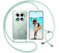 ISOI Funda con Cuerda para Xiaomi Redmi Note 14 Pro 5G/Xiaomi Poco X7 5G, Carcasa Transparente TPU Suave Silicona Case con Correa Colgante Ajustable Collar Correa de Cuello Cadena Cordón, Verde