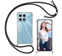 ISOI - Funda Cuerda para Honor X8a, Colgante Collar Correa de Cuello Cadena, Carcasa Transparente Cordón Suave TPU Silicona, Parachoques de Airbag a Prueba de Golpes- Negro