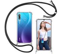 ISOI - Funda Cuerda para Huawei P30 Lite, Colgante Collar Correa de Cuello Cadena, Carcasa Transparente Cordón Suave TPU Silicona, Parachoques de Airbag a Prueba de Golpes- Negro