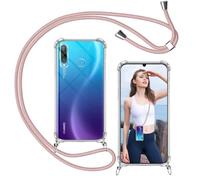 ISOI - Funda Cuerda para Huawei P30 Lite, Colgante Collar Correa de Cuello Cadena, Carcasa Transparente Cordón Suave TPU Silicona, Parachoques de Airbag a Prueba de Golpes- Rosa