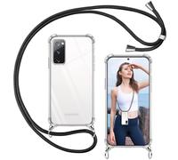 ISOI - Funda Cuerda para Samsung Galaxy S20 FE, Colgante Collar Correa de Cuello Cadena, Carcasa Transparente Cordón Suave TPU Silicona, Parachoques de Airbag a Prueba de Golpes- Negro
