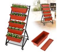 ISOISL Bancal elevado, 5 niveles, arriate vertical con jardinera y ruedas, escalera para flores con agujeros de drenaje, arriate alto, jardinera, jardinera para jardín, balcón, terraza (64 x 56 x 121