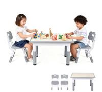 ISOISL Juego de mesa infantil con 2 sillas, altura regulable en 7 niveles, mesa de pintura y escritorio de 80 x 60 cm, color gris