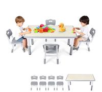 ISOISL Juego de mesa infantil con 4 sillas, tamaño XXL, 120 x 60 cm, 7 niveles de altura ajustable, mesa de pintura y mesa de actividades para guardería y habitación infantil