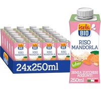 Isola Bio - Pack de 24 Unidades de 250 ml de Bebida Ecológica Vegetal de Arroz y Almendras - Sin Azúcares Añadidos y Sin Gluten - Apto para Veganos - Ideal para Tomar Sola, con Café o en Batidos