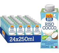 Isola Bio - Pack de 24 Unidades de 250 ml de Bebida Ecológica Vegetal de Arroz y Coco - Sin Azúcar Añadido y Sin Gluten - Apto para Veganos - Ideal para Tomar Sola, con Café o en Batidos