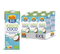 ISOLA BIO - Pack de 6 Unidades de 1 L de Bebida Ecológica Vegetal de Arroz y Coco - Sin Azúcar Añadido y Sin Gluten - Apto para Veganos - Ideal para Tomar Sola, con Café o en Batidos