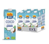 Isola Bio - Pack de 6 Unidades de 1 L de Bebida Ecológica Vegetal de Coco - Sin Azúcar Añadido y Libre de Gluten - Apto para Veganos - Ideal para Tomar Sola, con Café o en Batidos