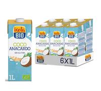 ISOLA BIO - Pack de 6 Unidades de 1 L de Bebida Ecológica Vegetal de Coco y Anacardo - Sin Gluten y Sin Lactosa - Apto para Veganos - Ideal para Tomar Sola, con Café o en Batidos