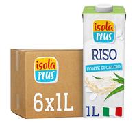 ISOLA PLUS - Pack de 6 Unidades de 1 L de Bebida Vegetal de Arroz con Calcio, sin Azúcar Añadido y Sin Gluten, Apto para Veganos, Optima para Tomar Sola, con Café o en Batidos