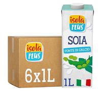 ISOLA PLUS - Pack de 6 Unidades de 1 L de Bebida Vegetal de Soja con Calcio, sin Azúcar Añadido y Libre de Gluten, Apto para Veganos, Optima para Tomar Sola, con Café o en Batidos