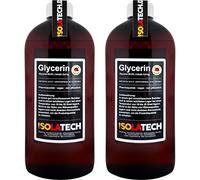 ISOLATECH Glicerina 99,5% 1L de calidad farmacéutica fabricada en Alemania, medida 99,98% pura vegetal, glicerol líquido transparente, 2 botellas de 500 ml (contenido 2 x 600 g)