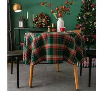 IsolaY Mantel Redondo Borla Blanca Decoración Mantel para Mesa Té Mesa Redonda Mapa Mantel De Lino Mantel Redondo De Navidad,Navidad Verde,diámetro 150cm