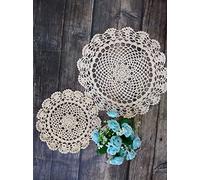 IsolaY Posavasos de algodón para Mesa, Mantel Redondo, Taza de café, Vidrio, Cocina, Comedor, Alfombrilla, tapete de Encaje de Ganchillo, 2 tamaños, Beige, Redondo 20CM