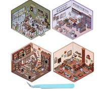 Isometric Sticker Book, DIY 3D House Stickers, 3D Sticker Scene, Isometric Sticker Pack, Sticker Rooms Book 3D, Room Sticker Book for Adults, Isometric Room Stickers(C)