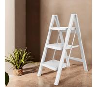 ISOP Escalera de 3 Peldaños Blanca | Escalera Plegable de Pie | Escaleras Ancha Antideslizante de 220 kg | Escaleras Ligera y Portátil compacta de Tres Peldaños - Taburete Plegable Blanco - Duradero