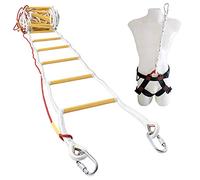 ISOP Escalera de Cuerda para Emergencia 10m - Escalera de Escape de Incendios para Casas de 3 Pisos - Escaleras de Seguridad de 10m con Mosquetones y Arnés de Seguridad - Patentado & Certificado