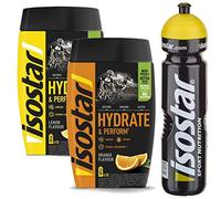 Isostar Hydrate And Perform Bebida Isotónica En Polvo De Electrolito, Sabor Naranja Y Limón, 2 X 400 G + Botella, 1 L