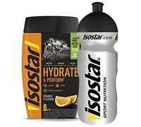 Isostar Hydrate & Perform Iso Drink - 400 g de bebida isotónica en polvo - Polvo de electrolitos para apoyar el rendimiento deportivo - Naranja + botella de 0.5 litros