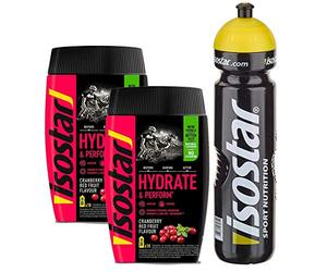 Isostar Hydrate & Perform -Red Fruits - 2x400g Powder | Paquete 2er + botella original 1000ml