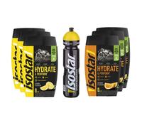 Isostar Juego - 3 x 400 g de limón + 3 x 400 g de naranja + 1 x botella de 1 litro | Hidratación & Perform Iso Drink | Bebida isotónica en polvo de electrolito para apoyar el rendimiento deportivo