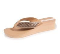 Isotoner - Chanclas para mujer con tacón de 4 cm, ultra cómodas, beige, 36 EU