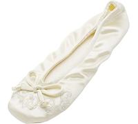 Isotoner Mujer Zapatillas Bailarinas de satén con perlas bordadas, marfil, 44/44.5 EU