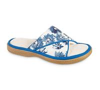 isotoner Pantuflas de algodón orgánico para mujer, diseño floral, color azul isla, talla 36-42