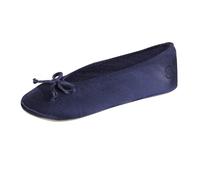 isotoner Pantuflas de satén para mujer con lazo suave y suela de gamuza, Azul marino, 6.5-7.5