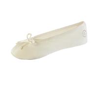 isotoner Pantuflas de satén para mujer con lazo suave y suela de gamuza, Crema, 11-12
