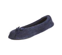 isotoner Pantuflas de Bailarina de Rizo para Mujer con Lazo para Comodidad en Interiores y Exteriores, Azul Marino, 11-12