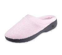 isotoner - Pantuflas planas cómodas acolchadas felpa y satén para mujer con espuma viscoelástica para interiores y exteriores, Rosado (Petal Pink), 9.5-10
