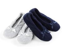 isotoner Paquete de 2 zapatillas de bailarina acolchadas y lisas para mujer, Acolchado gris claro, azul marino sólido, 36.5/37.5 EU